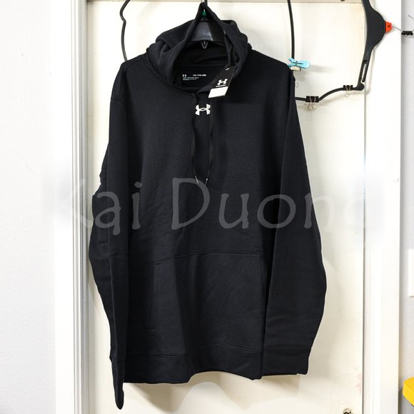 Men's UA Hustle Fleece Hoodie-‎ Black - Picture 2 of 11